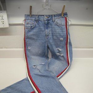 Zara Z1975 Distress Jeans Sz:2 Striped Sides